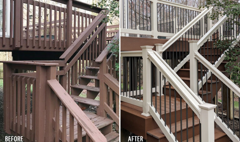 Before And After Stairs - Going from Wood to Composite and Vinyl