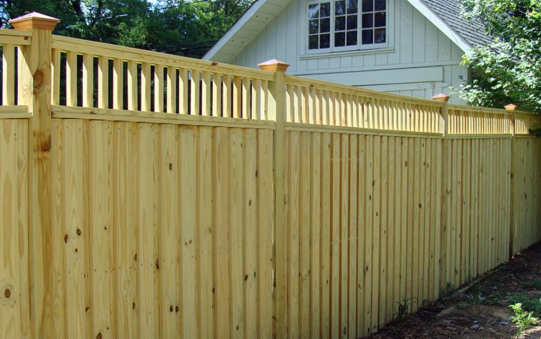 1-PRIVACY-Board & Batten Wood Privacy Fence with a Closed Spindle Top