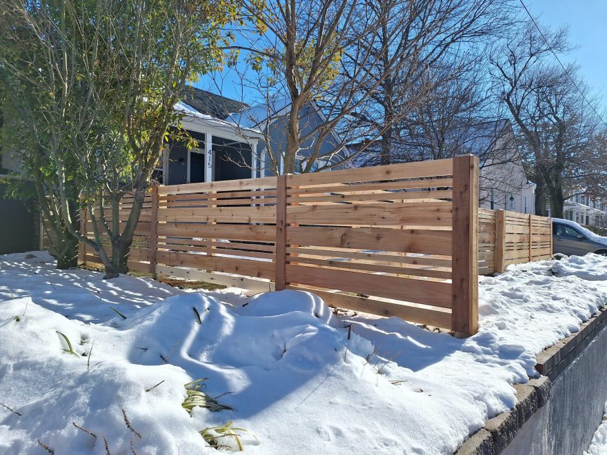 3_h Cedar Horizontal Fence wDog Eared Post Mixed 1x6 1x4 & 1x2 Pickets Runners w Spacing 2