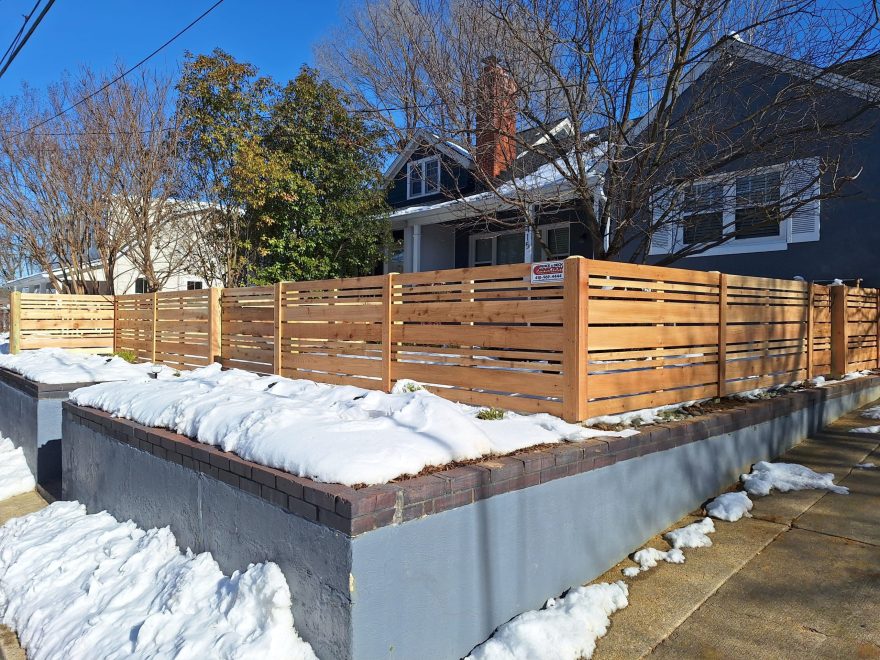 3_h Cedar Horizontal Fence wDog Eared Post Mixed 1x6 1x4 & 1x2 Pickets Runners w Spacing