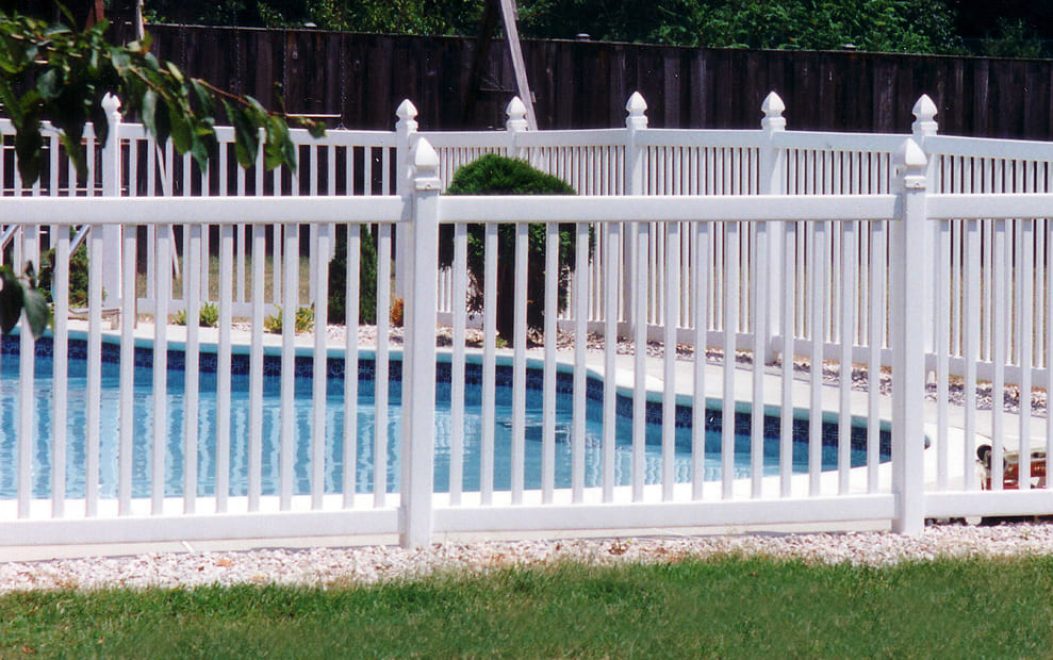 5 PICKET - SPACED classic 1-5 PICKET POOL CODE WITH gothic POST CAPS