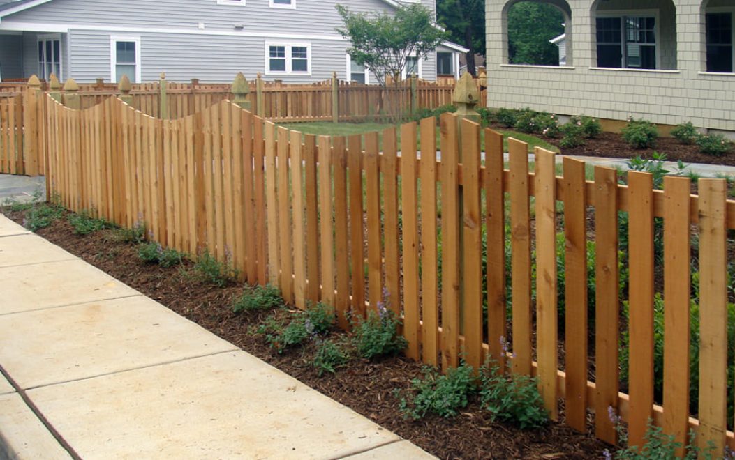 6-PICKET - Wood Picket Fence with a Concave Dip and French Gothic Posts