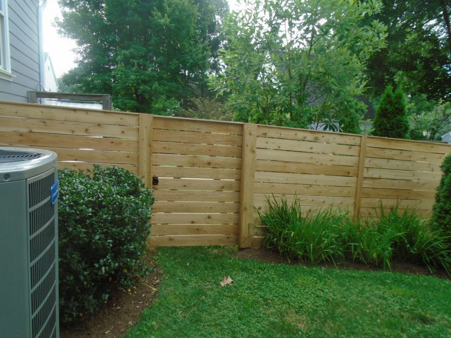 6 foot high Horizontal Cedar board fence with matching walk gate