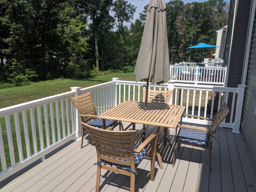 TimberTech Azek Harvest Collection Slate Gray Deck Boards with White Washington Vinyl Railing in Edgemere MD