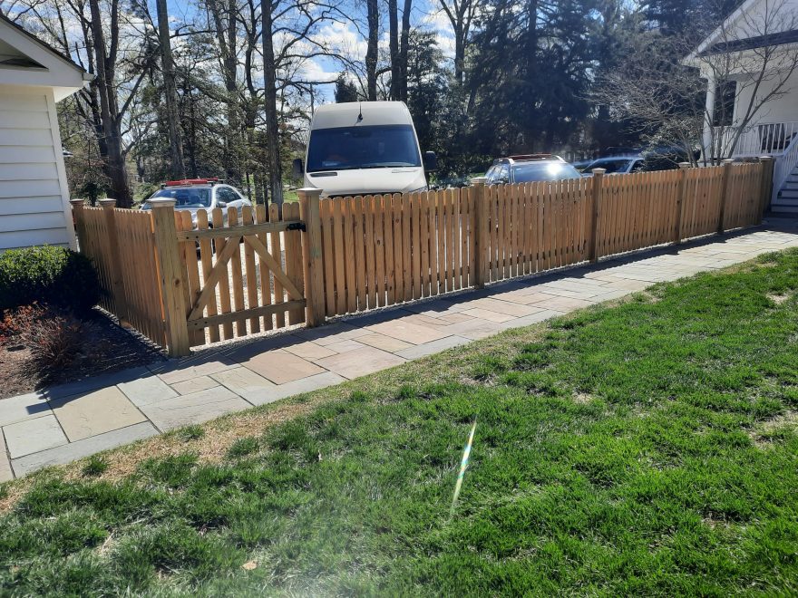 cedar 48_ board on board privacy fencing with dog eared pickets and cedar New England post caps 5_ WG to be spaced dog eared pickets with standard hard